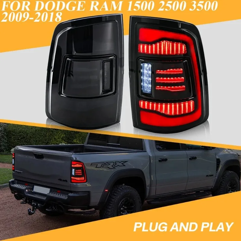 

For Dodge Ram 1500 2500 3500 2009-2018 LED Tail Lights Pair, Smoke Lens Sequential Rear Lamps Replacement
