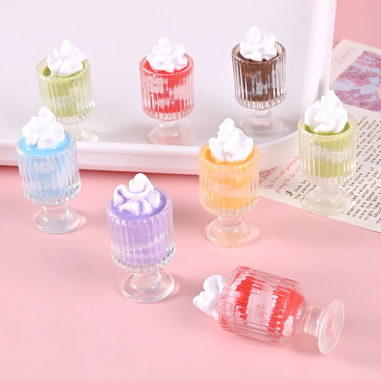 Dollhouse 2pcs Mini Ice Cream Milk Tea Cup Drink Model Resin DIY Dollhouse Food Play Home Decor Decoration Doll Accessories