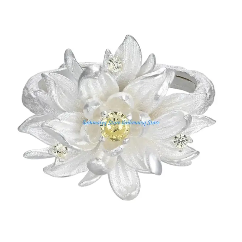 

573B Adjustable Blue Enamel Flower Rings Elegant Designs Portable Jewelry Gift for Women Sensitive Skin Friendly