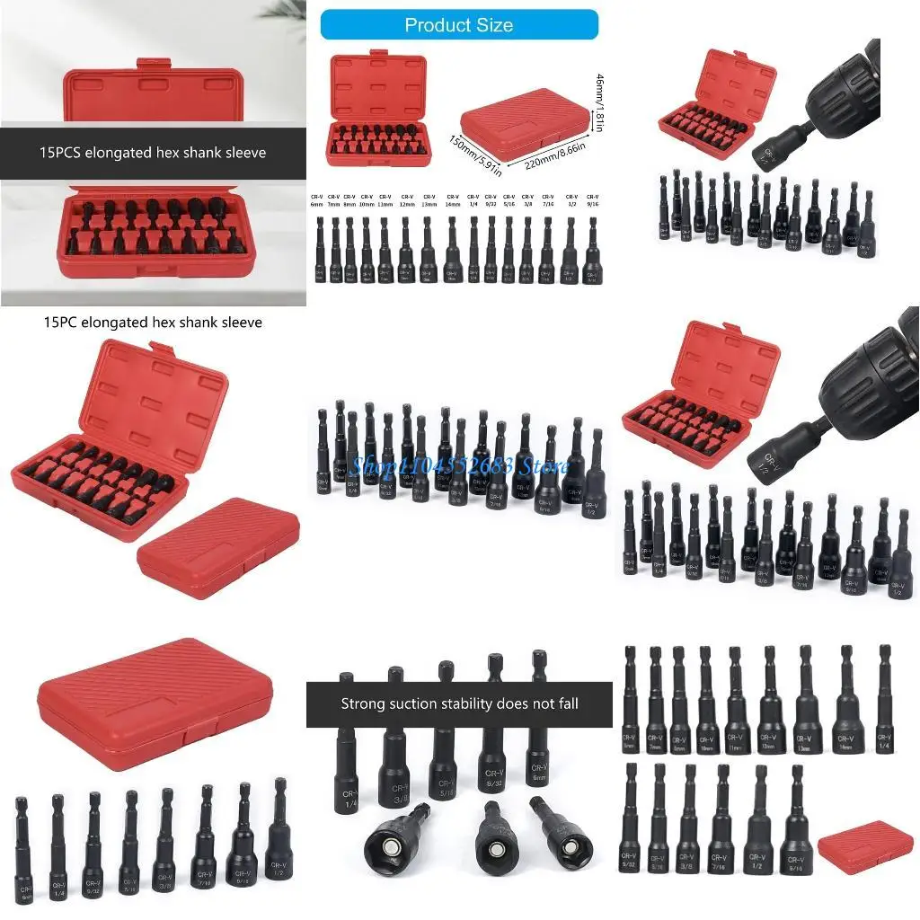 

Y6GD 15Pcs Socket Nut Driver Set Drill Bit Set Impact Driver Socket Adapter for Hand Drill Electric Screwdriver