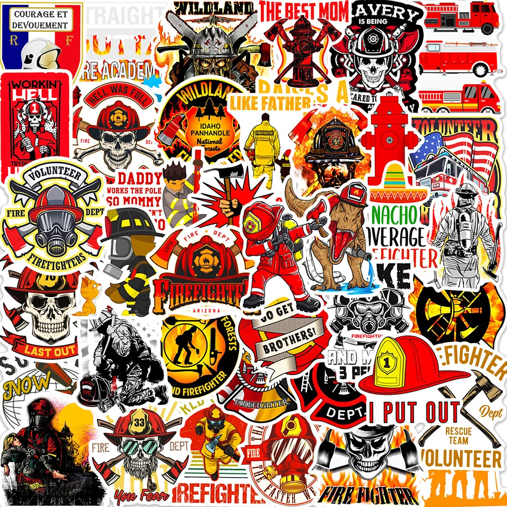 10/30/50pcs Firefighter Firemen Fire Hero Stickers for Kids Waterproof Cool Decals DIY Skateboard Car Phone Laptop Sticker Decal