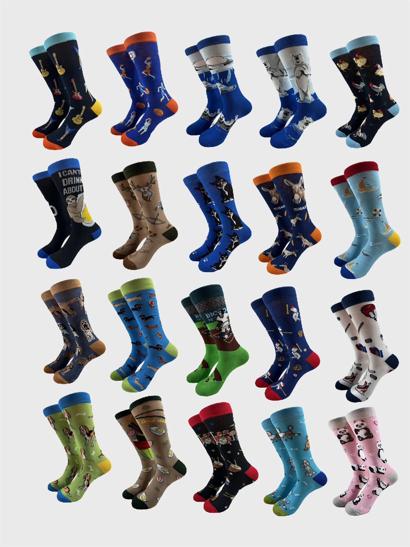 1 Paar lustige Baumwollsocken für Männer, Persönlichkeit, neuer Stil, Panda, Baseball, Violine, Bär, Hund, Unisex, Skateboard, glückliche Herren-Mittelsocken