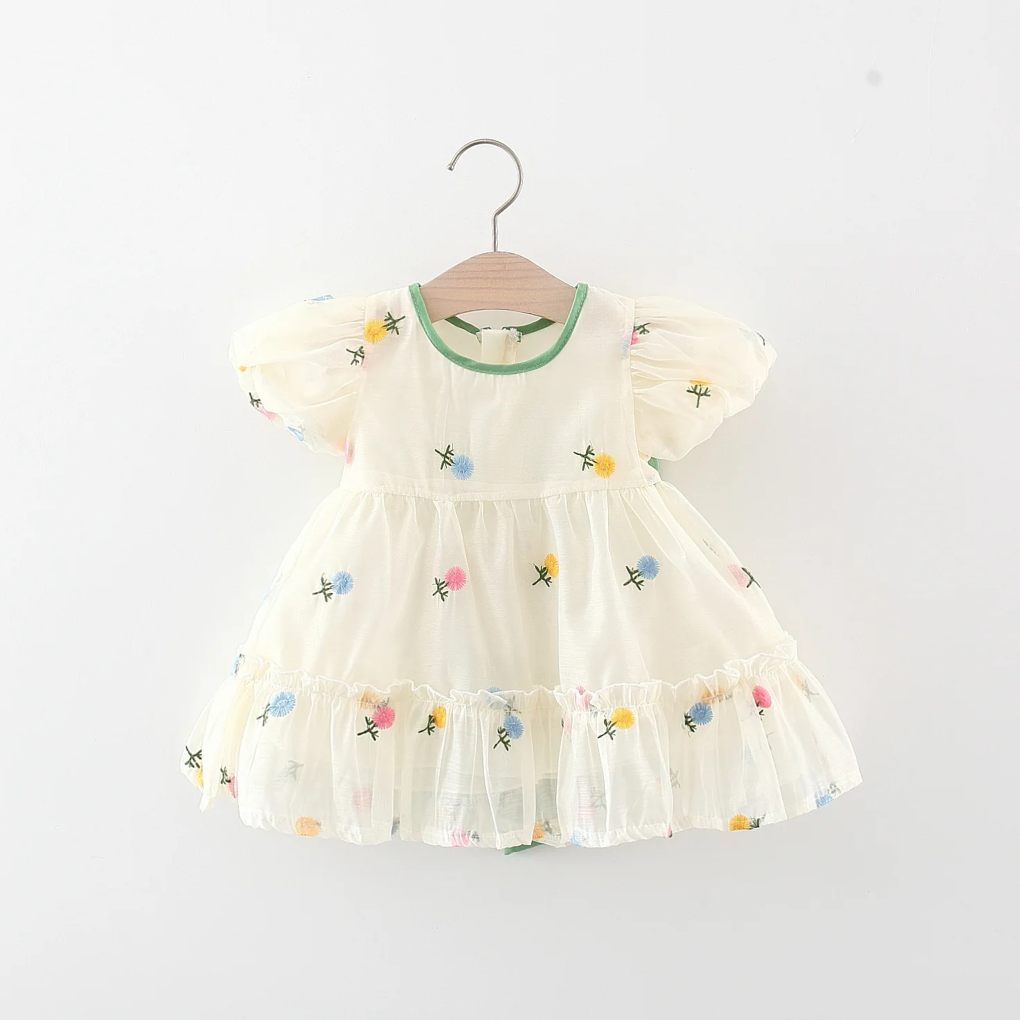 Summer New Green Bow Baby Girl Dress Flower Embroidered Children'S Clothing (9 Months -3 Years Old)