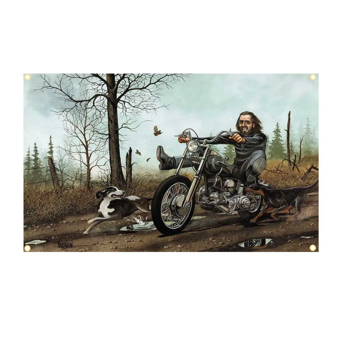 D-David Mann Art Flag Motorcycle Easy Rider Banner Tapestry, Anime Wall Hanging Applicable To Garage Or Outdoor For Decoration