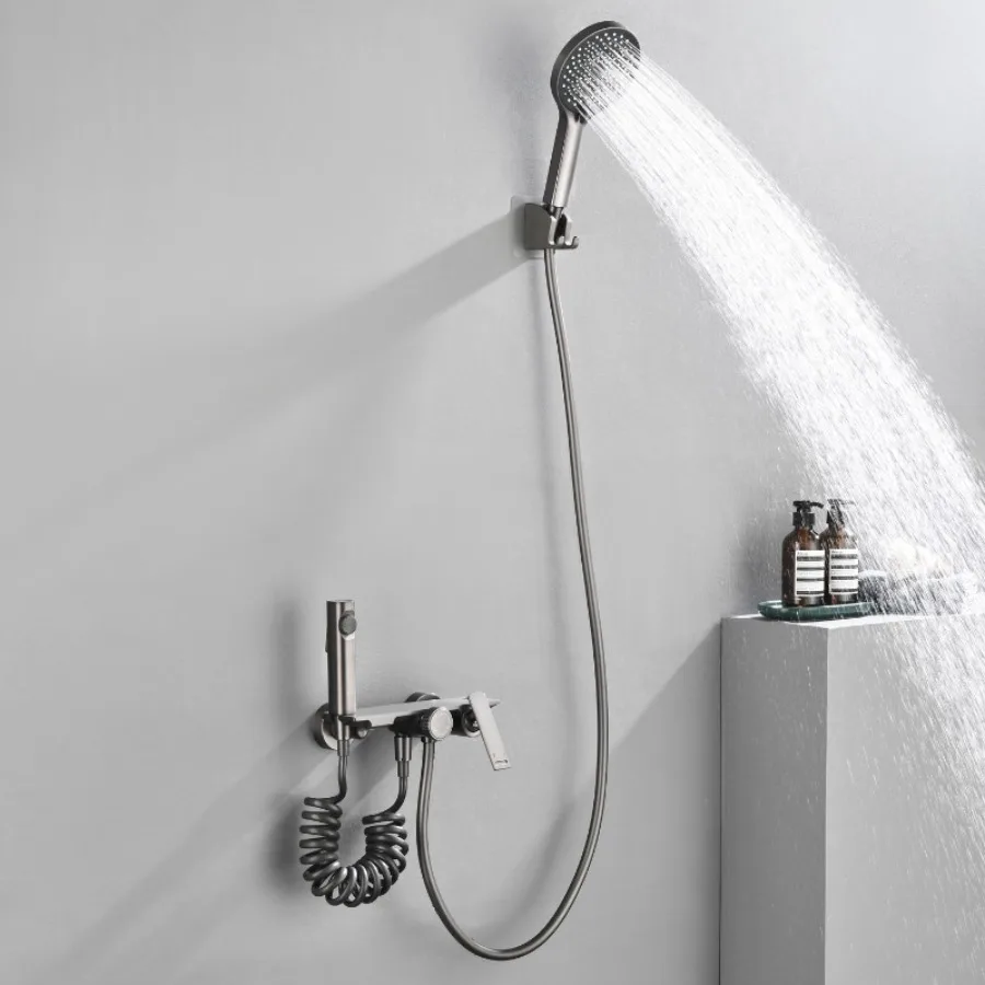 No Overhead Panel Shower Mixer Set With Cleaning Spray Wand Hotel Engineering Cold Hot Bath Sprayer Bathroom Hardware Fitting