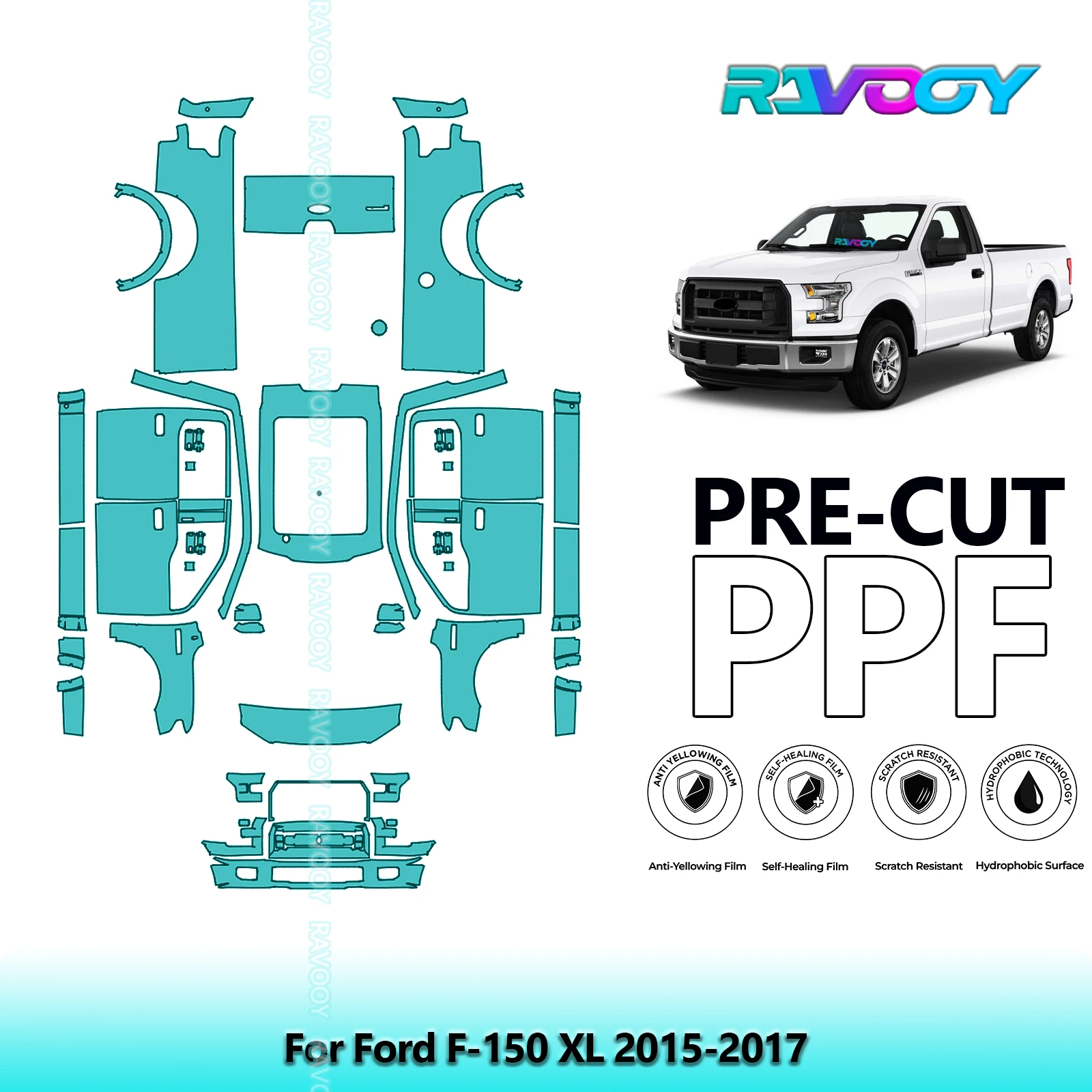 RAVOOY 8.5Mil Custom-Fit Precut TPU PPF Full Vehicle Clear Bra Stone Guard EU UK For Ford F-150 XL 2015-2017
