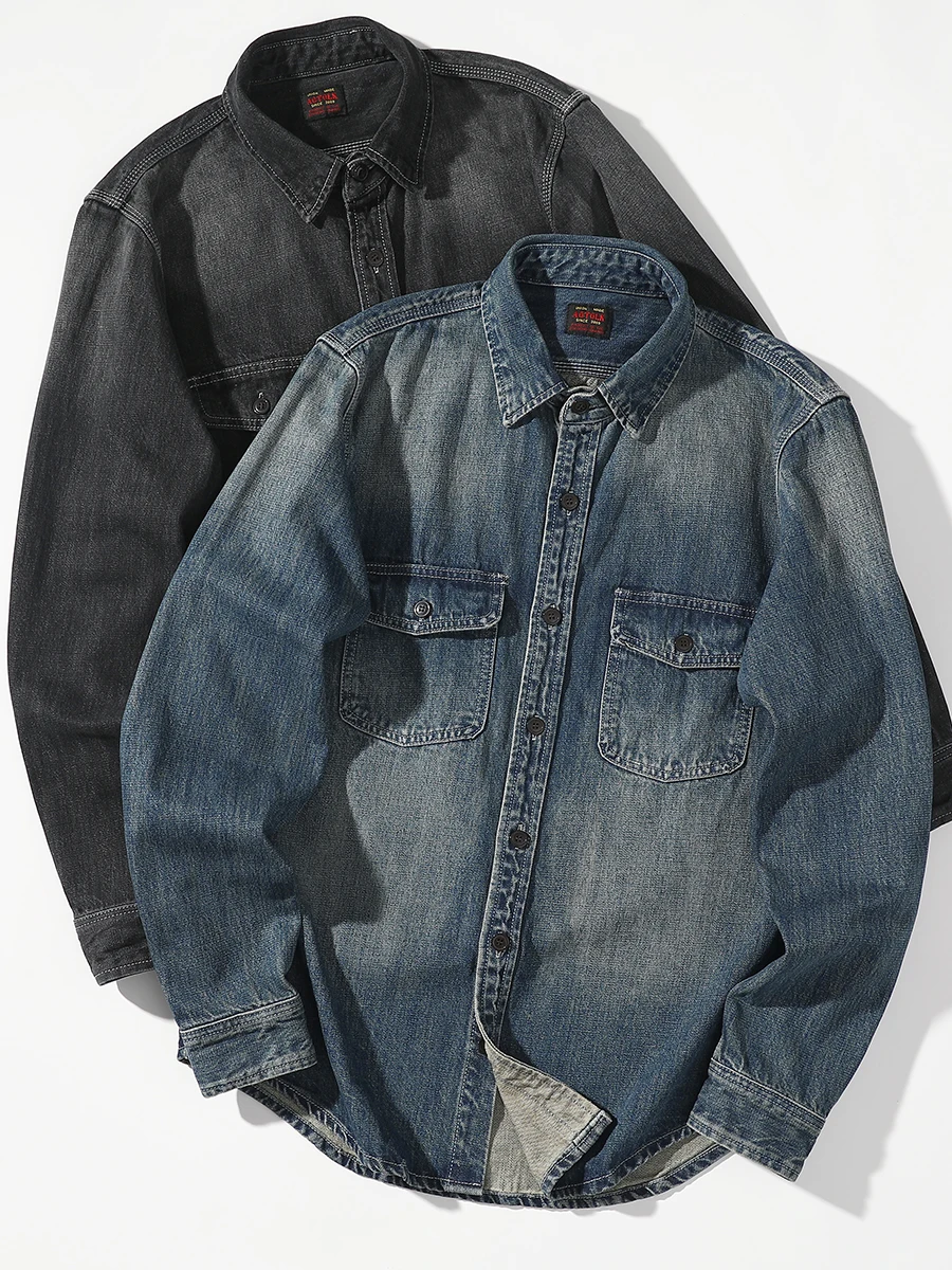 

American Retro Workwear Long Sve Denim irt Jaet Men's New 2024 Autumn Winter Turn-down Collar Jaet Cool Top