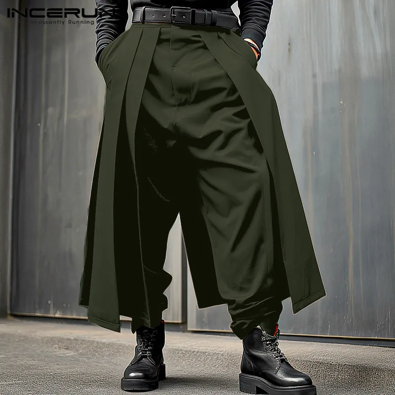 INCERUN 2024 Korean Style New Men\'s Trousers Pleated Layered Design Pantalons Casual Fashionable Loose Wide Leg Long Pants S-5XL