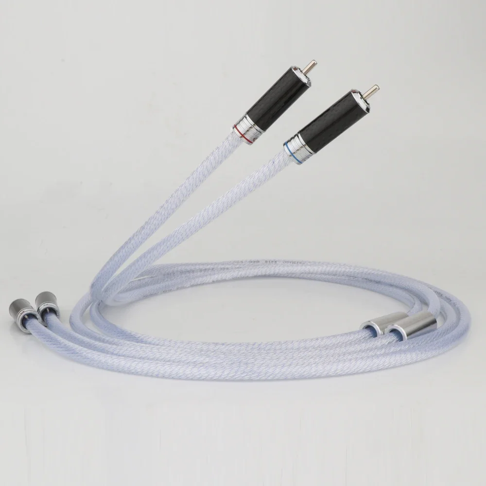 Hifi cables Pair 5N Silver Plated Analogue Wire with Rhodium Plated Carbon Fiber RCA Plug HIFI Audio Cable For CD AMP X410