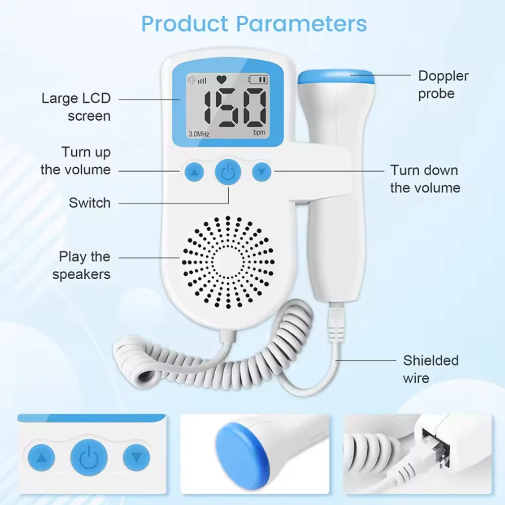 Détecteur numérique de fréquence cardiaque pour bébé, Doppler fœtal 3MHz, ultrasonique pour bébé enceinte, stéthoscope de battement de cœur pour grossesse
