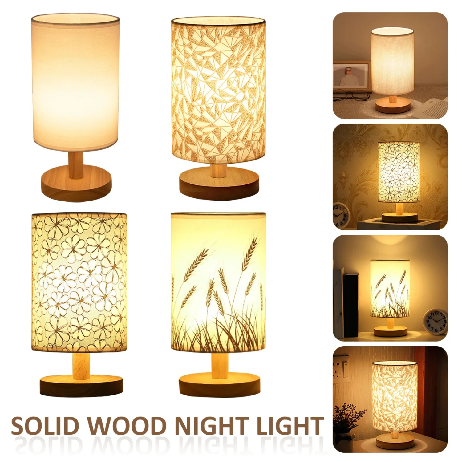 New Linen Table Lamp  Control LED Linen Night Lamp w/Warm White Light Linen Nightstand Lamp USB Powered Wooden Beside Lamp