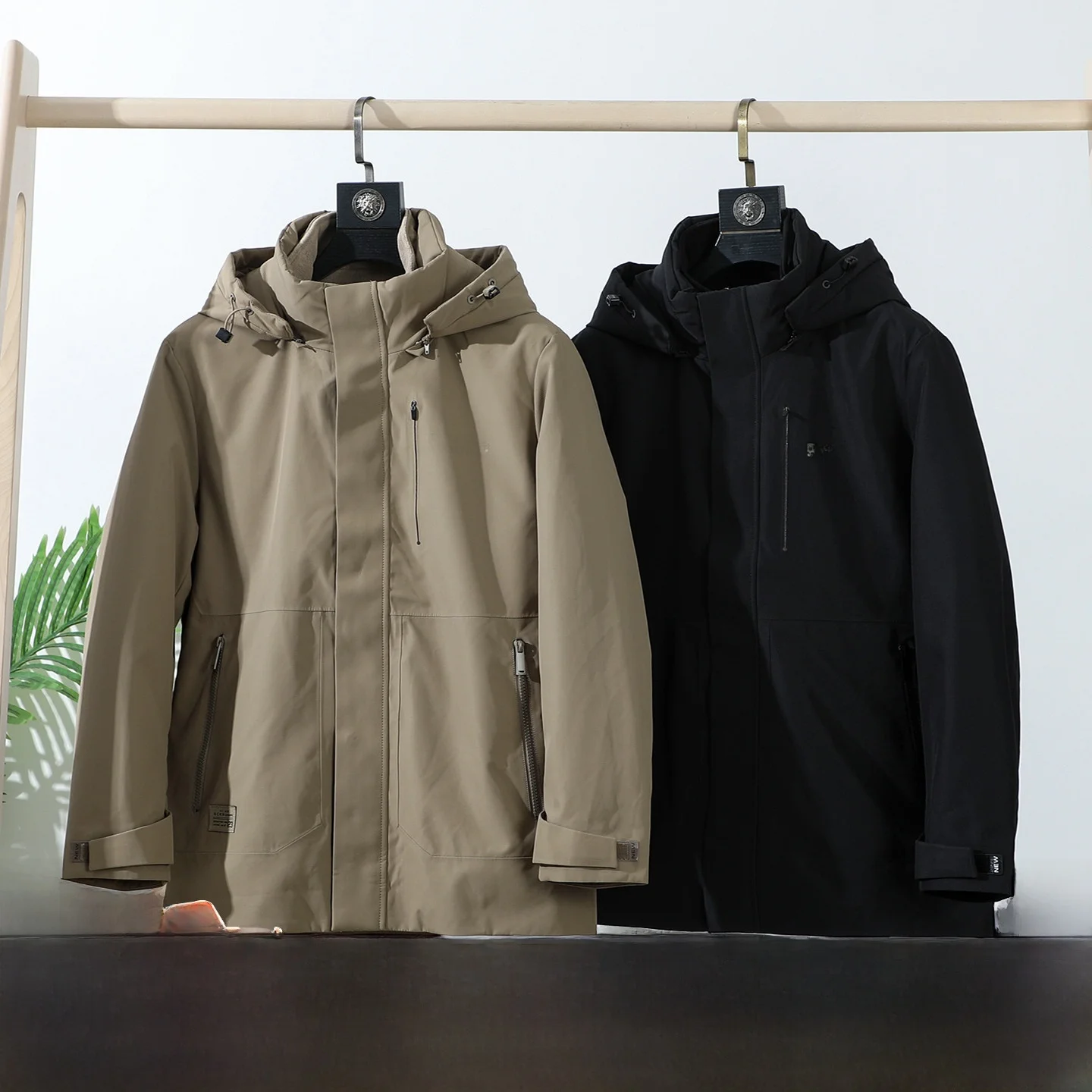 

Outdoor Tee-in-One Men's down Jaet Comfortable Warm Sli Hooded Casual Waterproof Windproof Thiened Polyester Fiber