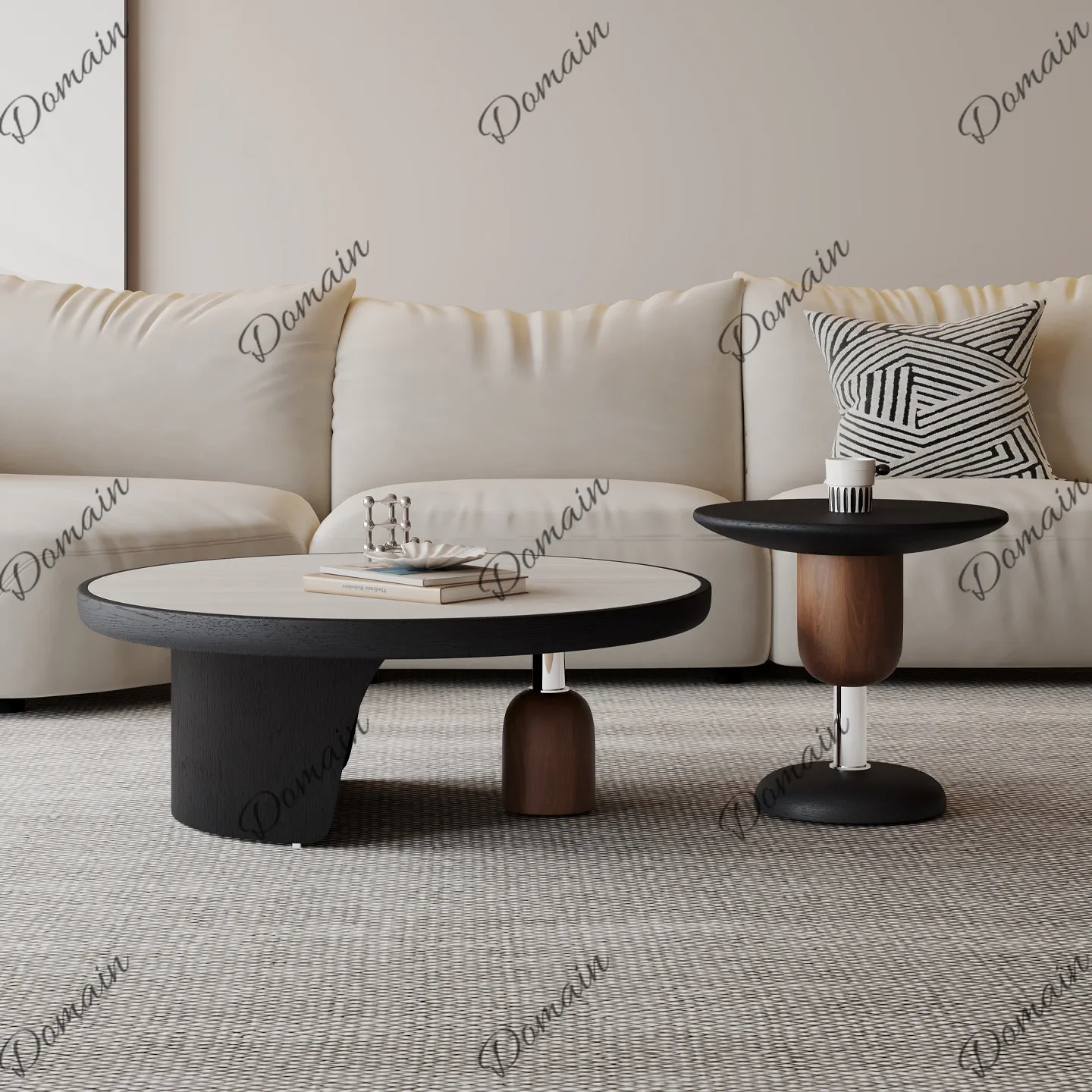 Italian Minimalist Round Coffee Table Set, 2-Tier High Low Design for Small Living Room, Modern Creative Home Furniture