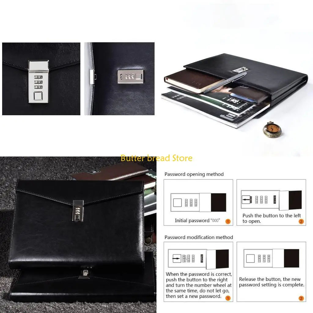 W89C مجلد ملفات المستندات مع قفل كلمة المرور، حقيبة منظم من جلد البولي يوريثان، حقيبة سفر لمدير المكتب