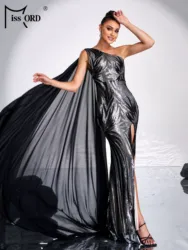 Missord Church Chic Elegant Woman Dress One Shoulder Sequin Split Evening Gown Wedding Birthday Party Formal Occasion Dresses