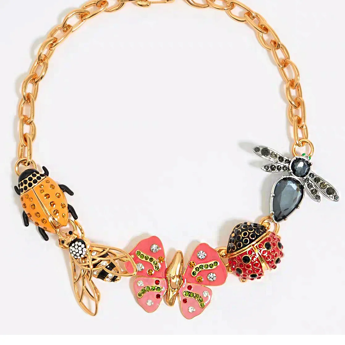 Collar grueso bohemio de Hip Hop para mujer, gargantilla de Metal de piedra, joyería llamativa, regalos, mariposa, abeja, escarabajo, mariquita