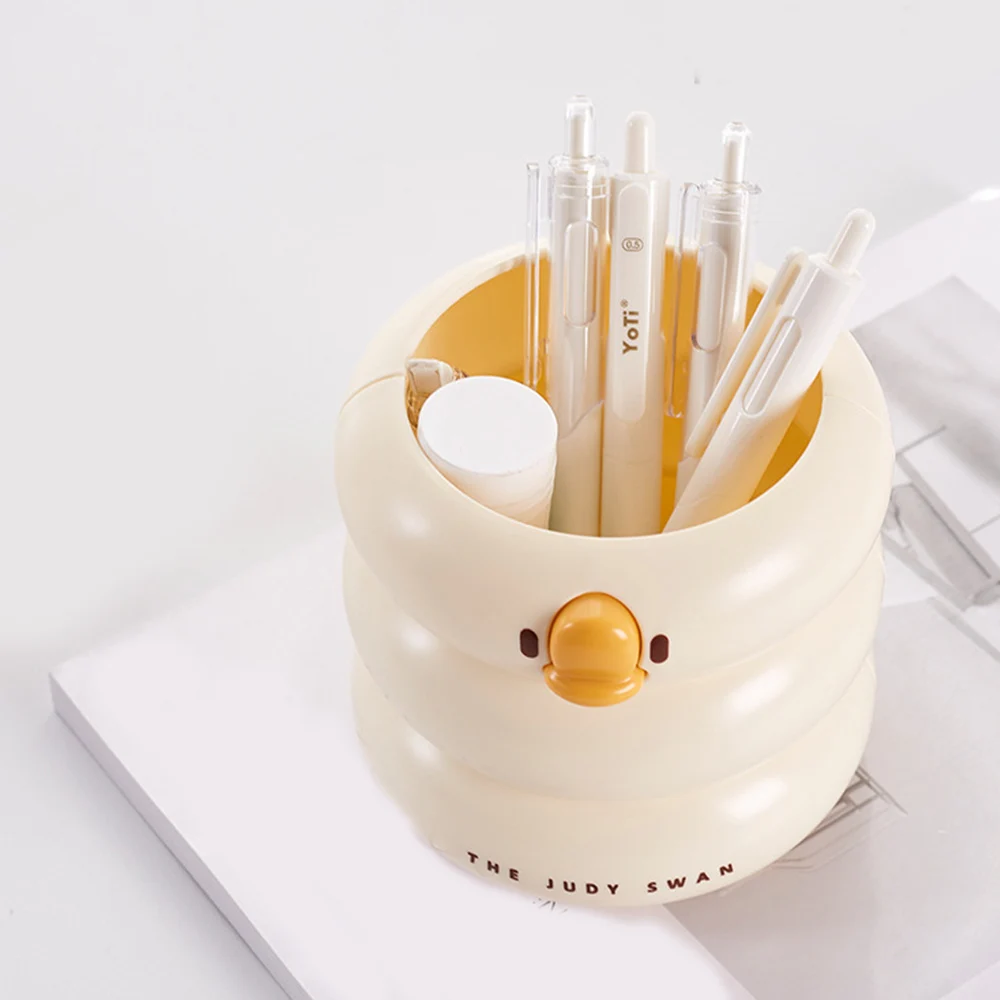 Creative Cartoon Cute Round Pencil Holder Office Desk Pen Pot Cup Container Organiser Plastic Pencil Case Student Stationery