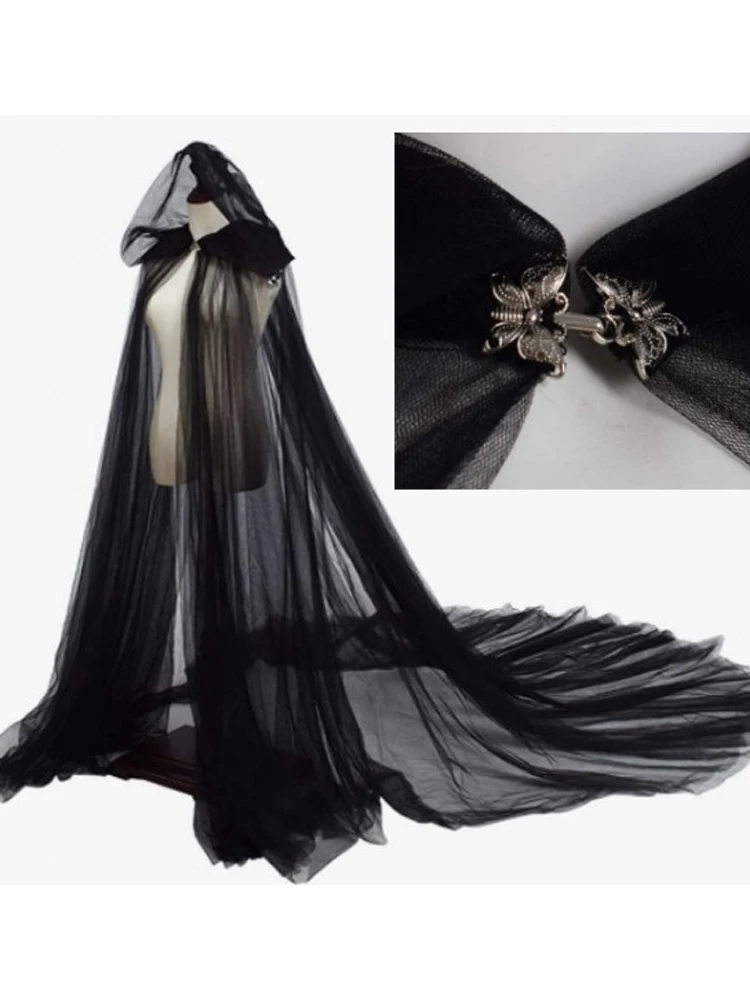 Cape à capuche pour femmes, élégante, longue, Vintage, couleur unie, en Tulle, Chic, noir, rouge, blanc, pour Halloween, Vampire, mariée, Cosplay