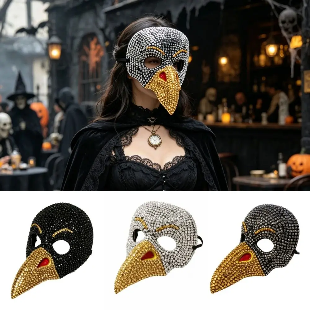 Handcrafted Rhinestone Eagle Punk Mask Eye-Catching Trendy Gothic Bird Beak Mask Comfortable Headgear Halloween Masquerade Mask - view 5