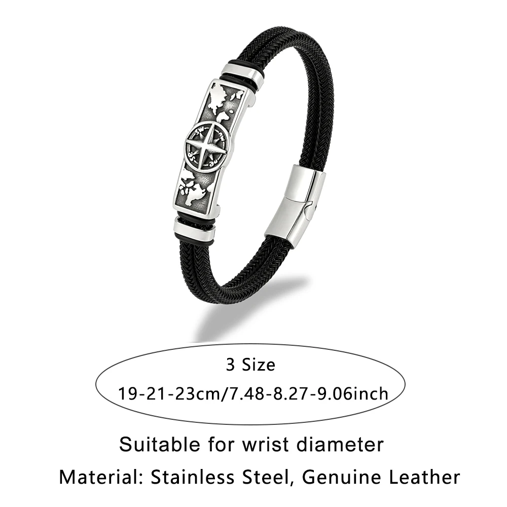 Compass World Map Wire Rope Bracelets for Men Fade-Proof Waterproof Norse Stainless Steel Wristband Vikings Amulet Male Jewelry view 6