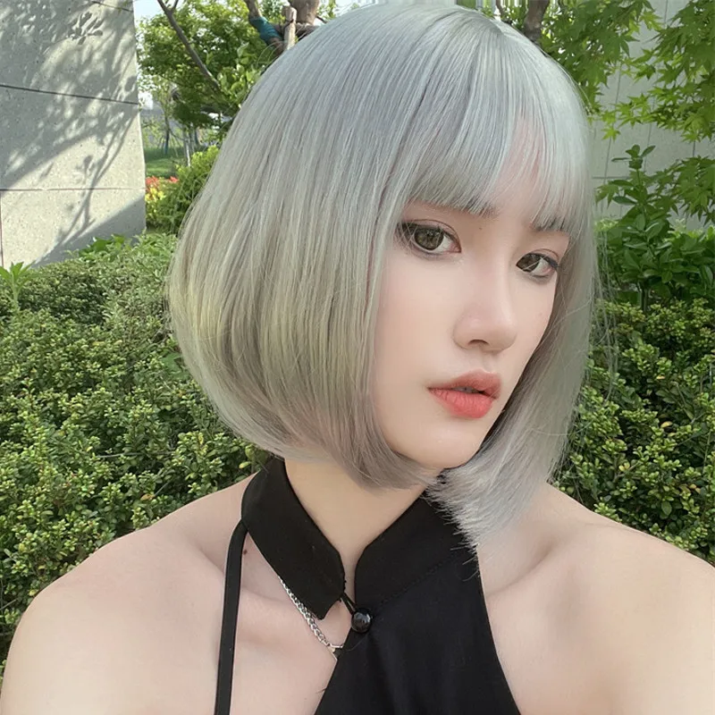 Hair Extensions Synthetic Fashion White Young Women Blonde Wigs Natural Breathable Head Cover Ladies Short Bobo Straight Wig Hat