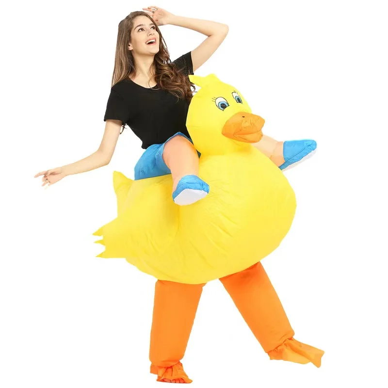 Novelty Cute Yellow Duck Inflatable Costume Creative Funny Riding Props Clothing Kids Adult Christmas Halloween Carnival Gifts