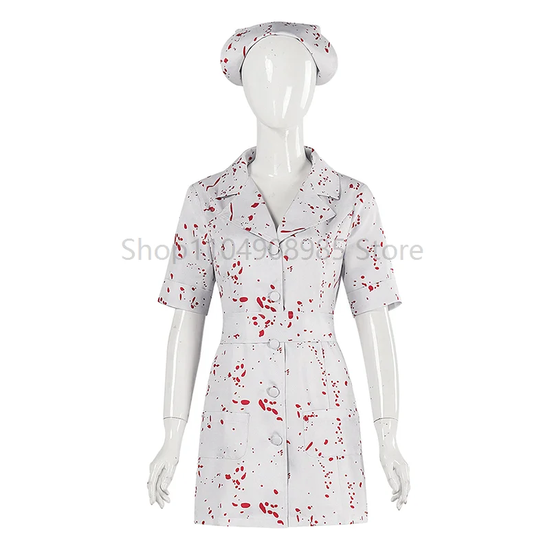 

Halloween Terror Nurse Cosplay Costume Zombie Nurse White Bloodstained Uniform Dress Mask Suit for Women Carnival Party Outfits