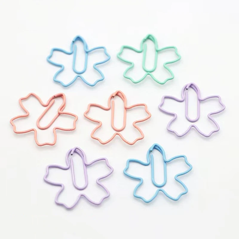 

20 шт. цветных скрепок в форме цветка сакуры для организации документов, офисные канцелярские принадлежности, скрепки для папок