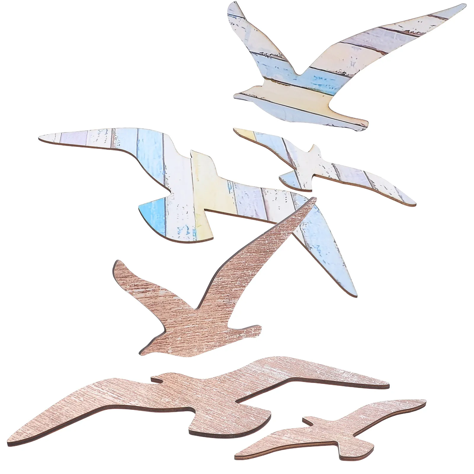 2Sets Handcrafted Mediterranean Seagull Wall Decor Wooden Sea Bird Hangings Nautical Coastal Style Home Decoration for Living