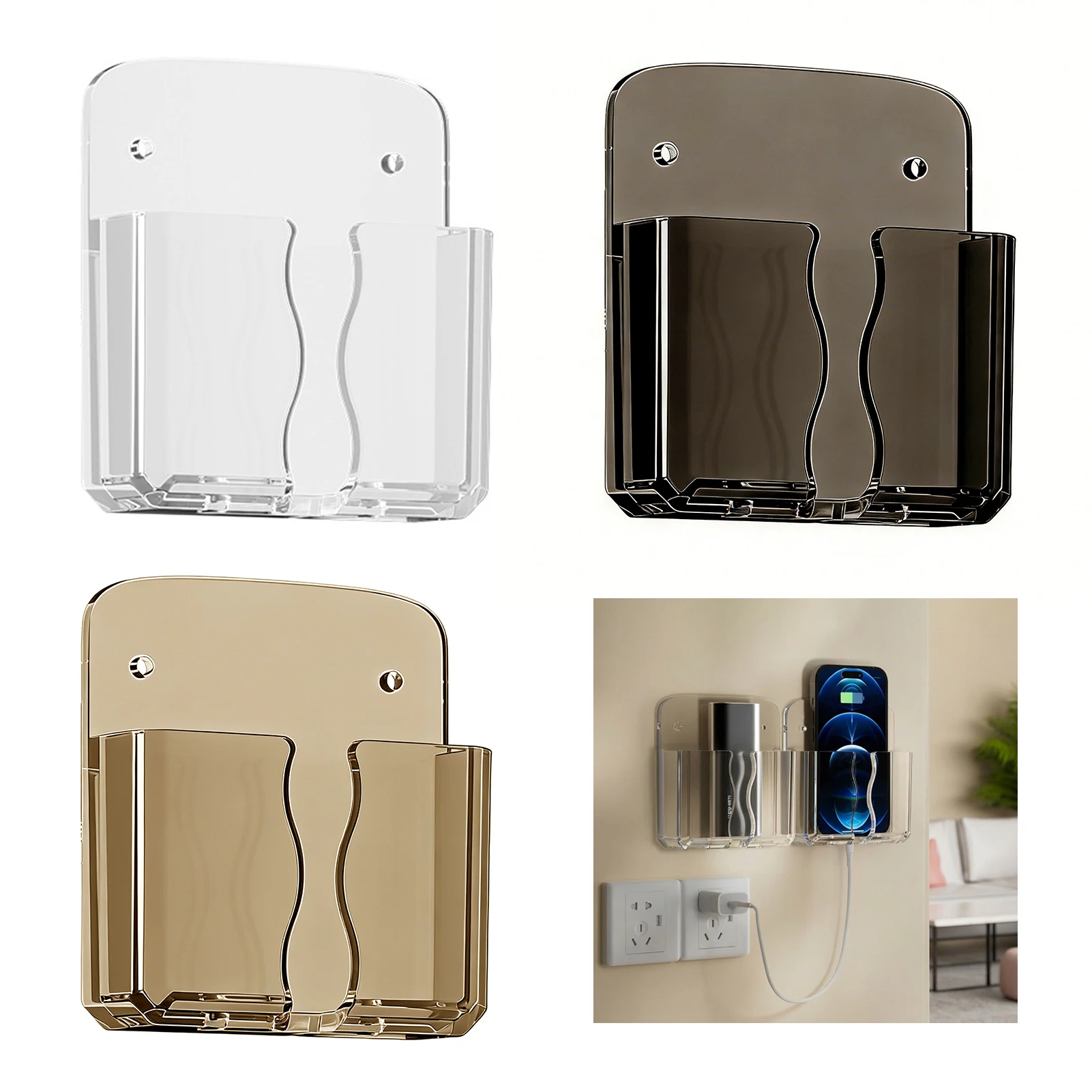 Wandmontierter Handy-Ladehalter, Fernbedienungs-Aufbewahrungsregal für den Nachttisch, ohne Bohren, Handy-Organizer, platzsparend für Zuhause