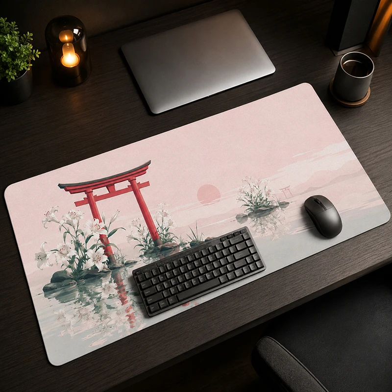 Pink Lakeside Torii Gate Mouse Pad Gaming printon demand HD Mousepad XXL keyboard pad Natural Rubber Non-Slip Office Soft