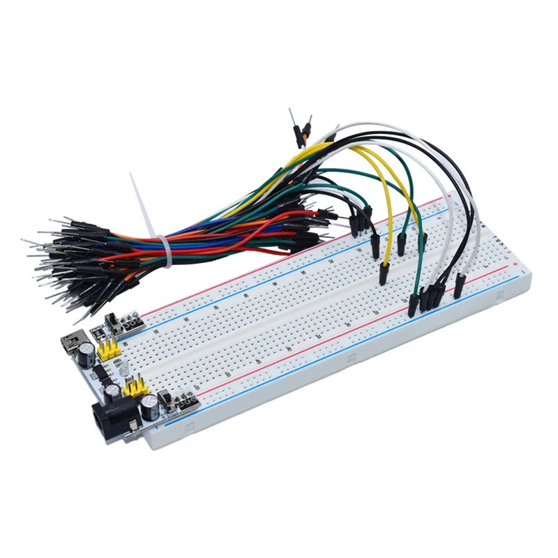 Witte Voedingsmodule + 830 Gat Grote Breadboard + 65 Kleurrijke Broodlijnen 400-Gaatjes Vermogensmodule Set