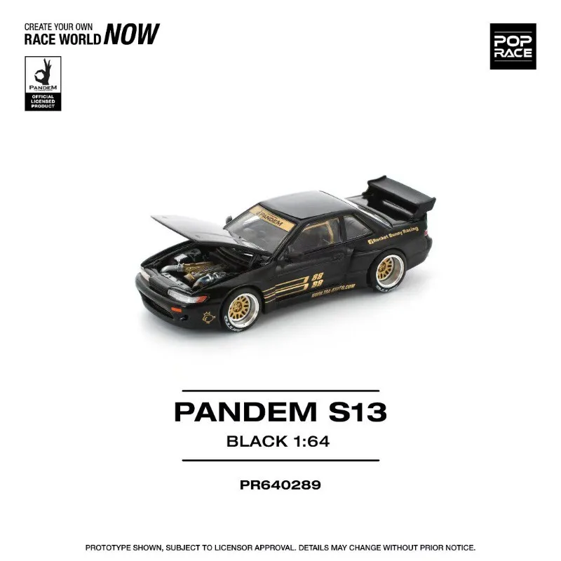 Diecast PORPACE 1:64 Scale S13 Silvia Rocket Rabbit Black 88 Alloy Car Model