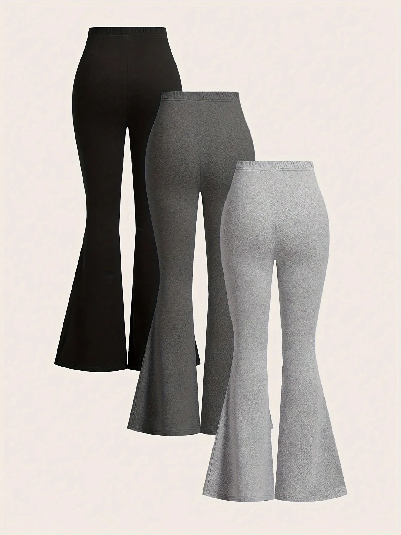 3-Pack Kids Girls High Waist Flare Leggings Stretchy Casual Bell Bottom Pants Set Black/Dark Gray/Light Gray