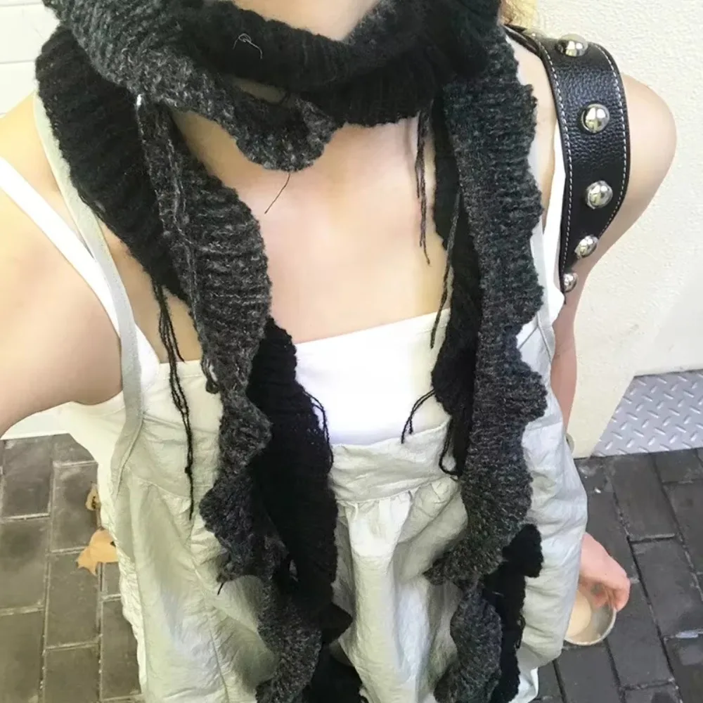 Spiral Korean Casual Knitted Patchwork Thin Scarf with Female Concave Design Decoration Narrow Scarf Spicy Y2k Girl Small Scarf