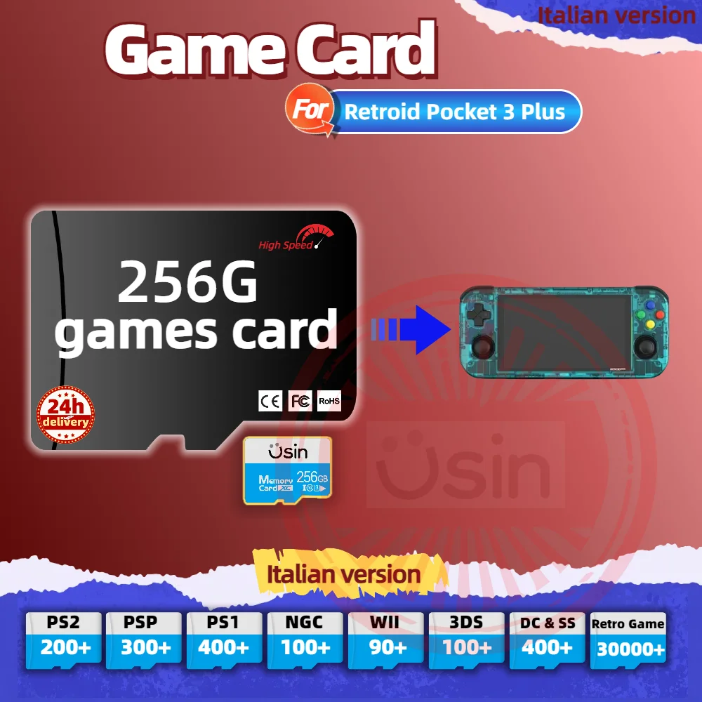 Memory Game Card For Retroid Pocket 3 Plus Italian version Retro PS2 PSP Games Android Gaming portable Console SD H-speed 256G