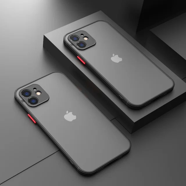 Luxuriöse, stoßfeste, matte Rüstungshülle für iPhone 11 12 13 Pro Max XR XS X 7 8 Plus SE, Mini-Silikon-Stoßstange, klare, harte PC-Abdeckung