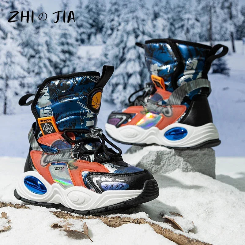 2025 New Leather Waterproof Boys Boots Children Snow Boots For Boys Sneakers Winter Kids Snow Boots Sport Fashion Children Shoes