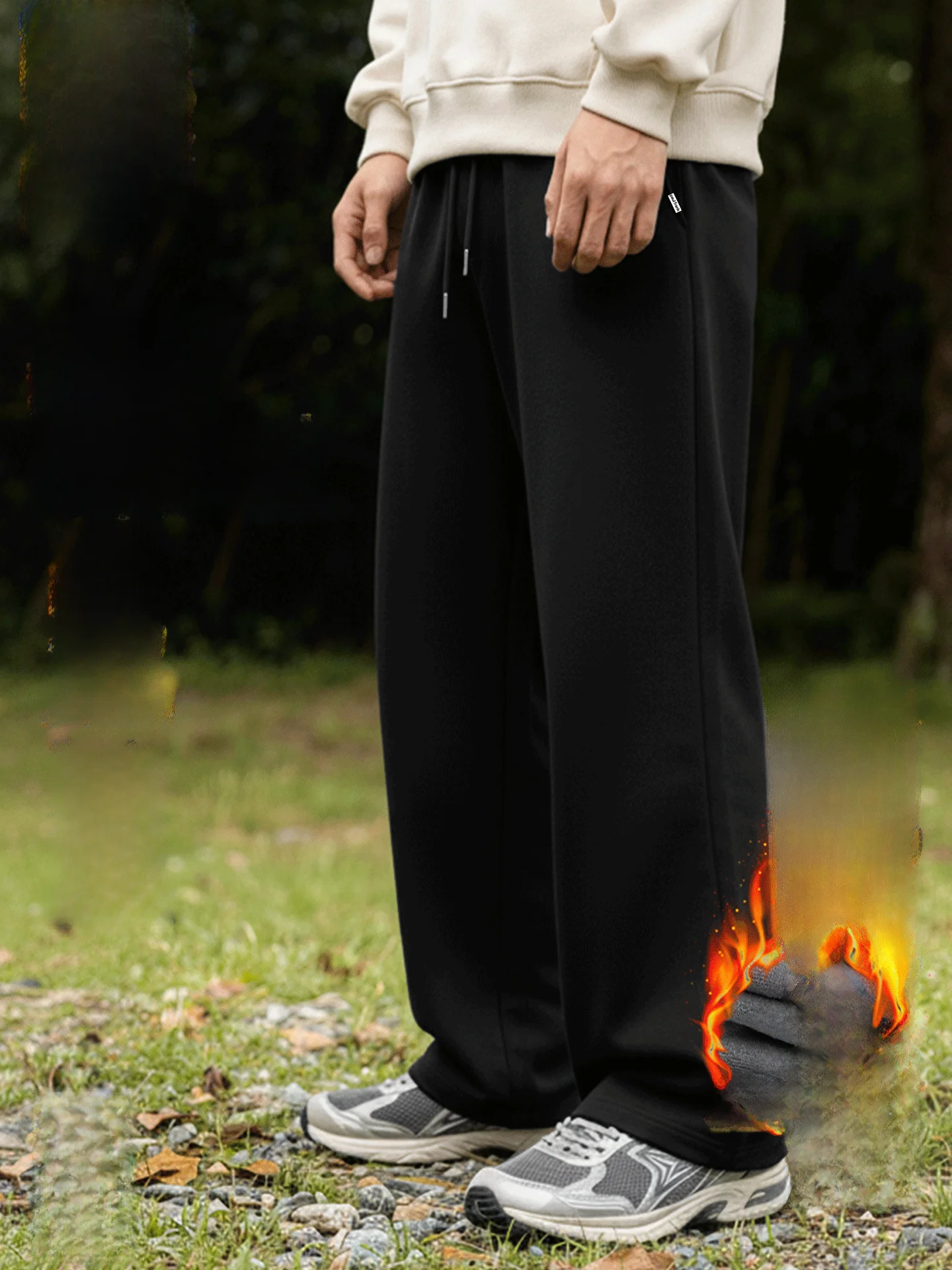 

Fleece Lined Wide Leg Straight Leg Pants Men's Autumn Winter Heavyweight Casual Trousers Youth Fashion Polyester C...