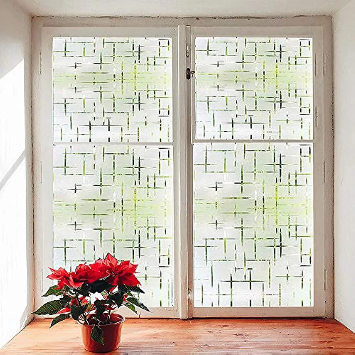 Cross Pattern Frosted Window Glass with Adhesive Free Self Static Bonding Decorative Windows for Home Offices