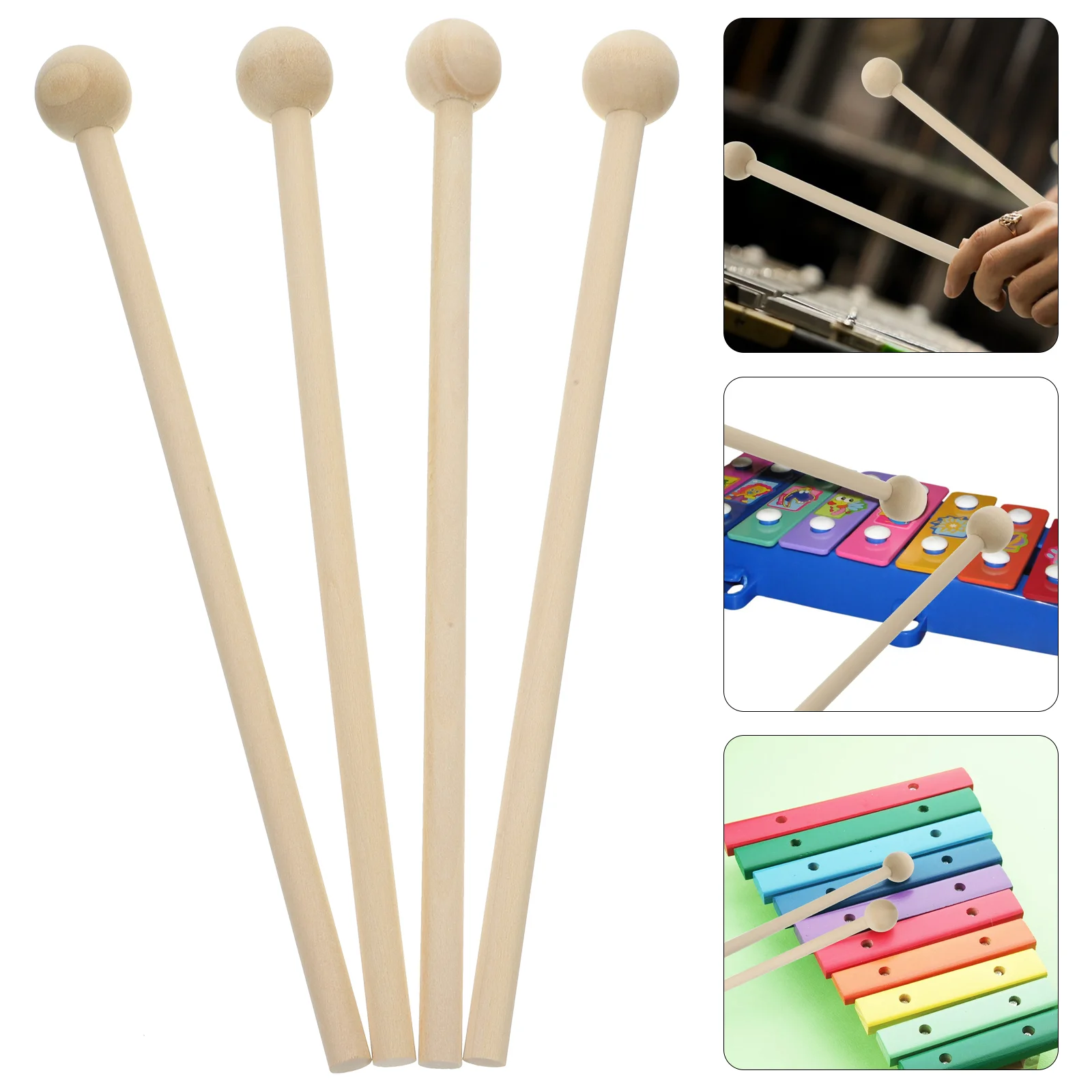 

4pcs Wood Mallets Percussion Sticks Musical Percussion Instrument Parts Accessories (Wood Color) music mallets