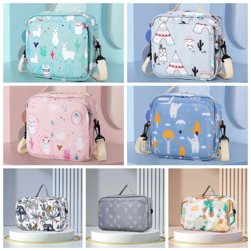 Bolsa de armazenamento de fraldas macia, 2 tamanhos, grande capacidade, nylon, organizador de transporte de mamãe, impresso, grosso, carrinho de bebê, bolsa suspensa ao ar livre