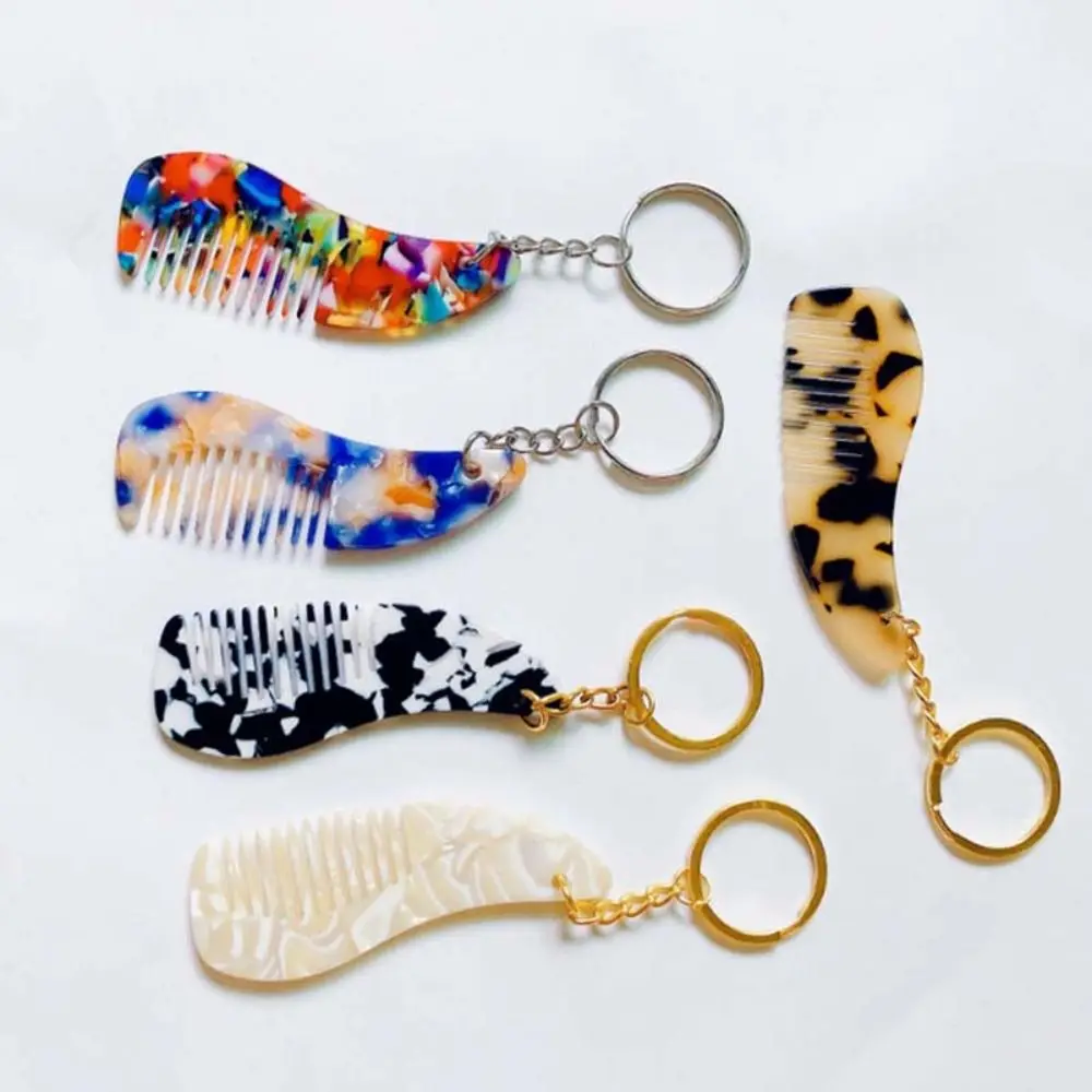 

Acetate Mini Combs Car Key Rings Portable Keyring Funny Leopard Hair Brush Key Chains Decorative Keychains Accessories Gifts