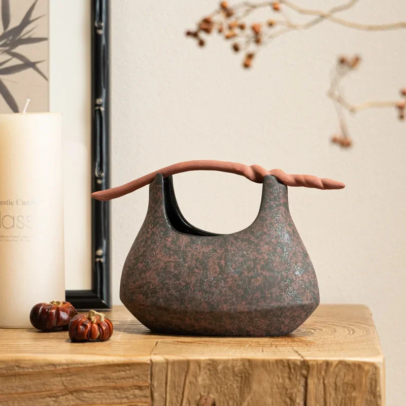 Ceramic Vase Hand-carried Basket Desktop Storage Container Fruit Platter Pallet Flower Vase Home Decoration Accessories
