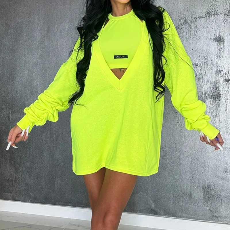 

Women's Loose Solid Color Round-Neck Mini Dresses & Vest Top Two Pieces Set Sports Fashion elegance Suits Sportswear Suits