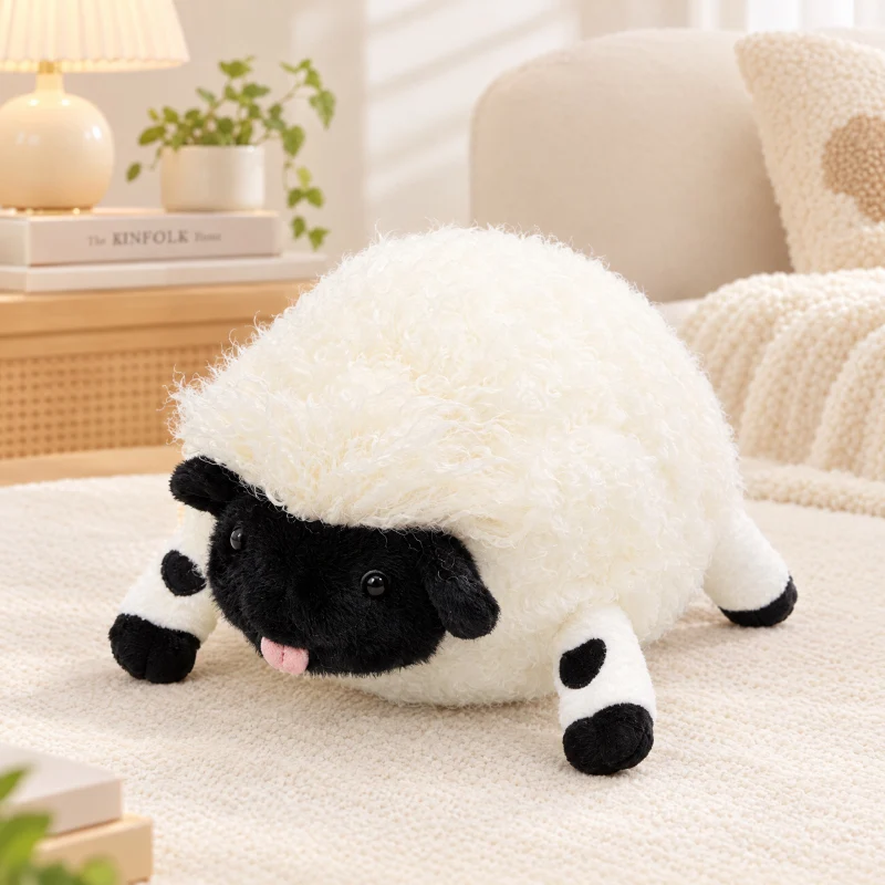 23cm Chubby Long Hair Sheep Stuffed Black Face Pink Tongue Lovely Animal Doll Festival Gifts