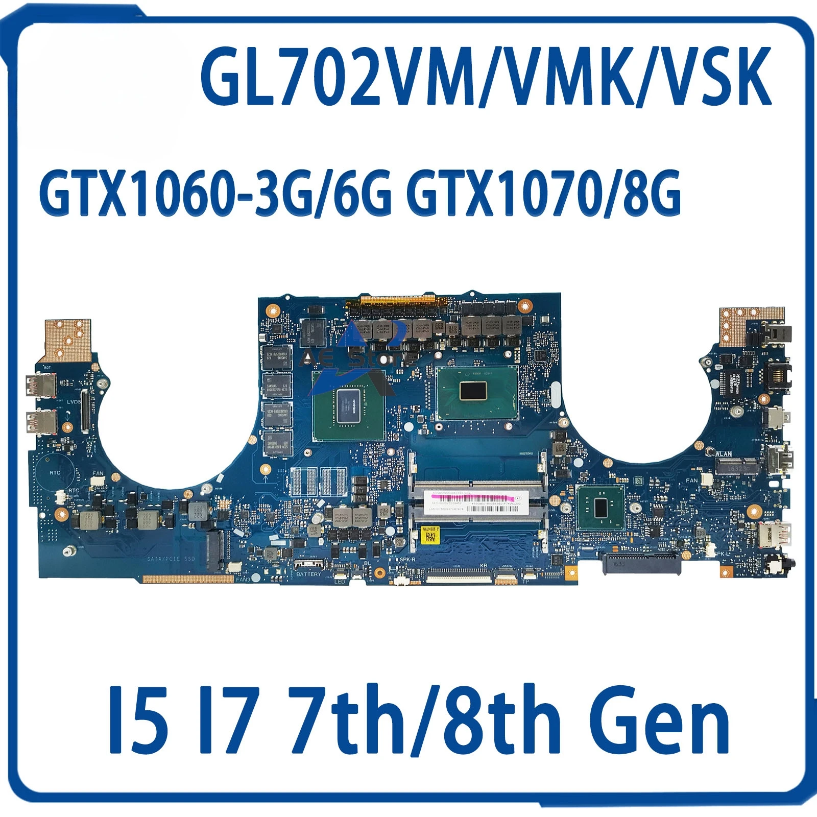 GL702VM Laptop Motherboard For ASUS FX70V GL702VMK GL702VSK GL702VS GL702VML GL702 Mainboard I5 I7 GTX1060-3G/6G GTX1070/8G