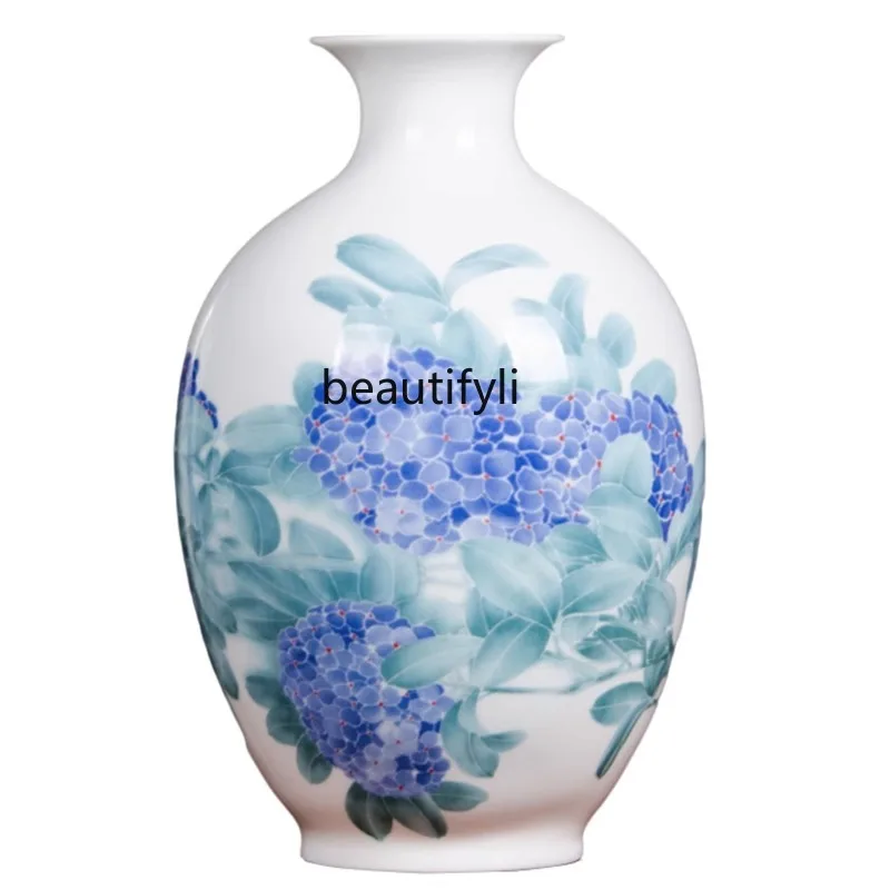 Ceramic Vase Hand Painted Flower Arrangement Chinese Antique and Curio Shelves Decoration Table-Top Decoration Wine Cabinet Home