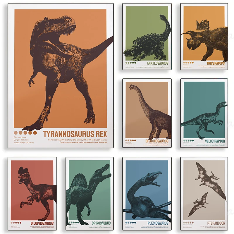 Vintage abstract Dinosaur Tyrannosaurus Rex Pterosaur Nursery Canvas Painting Poster Print Wall Pictures Boy Kid Room home De