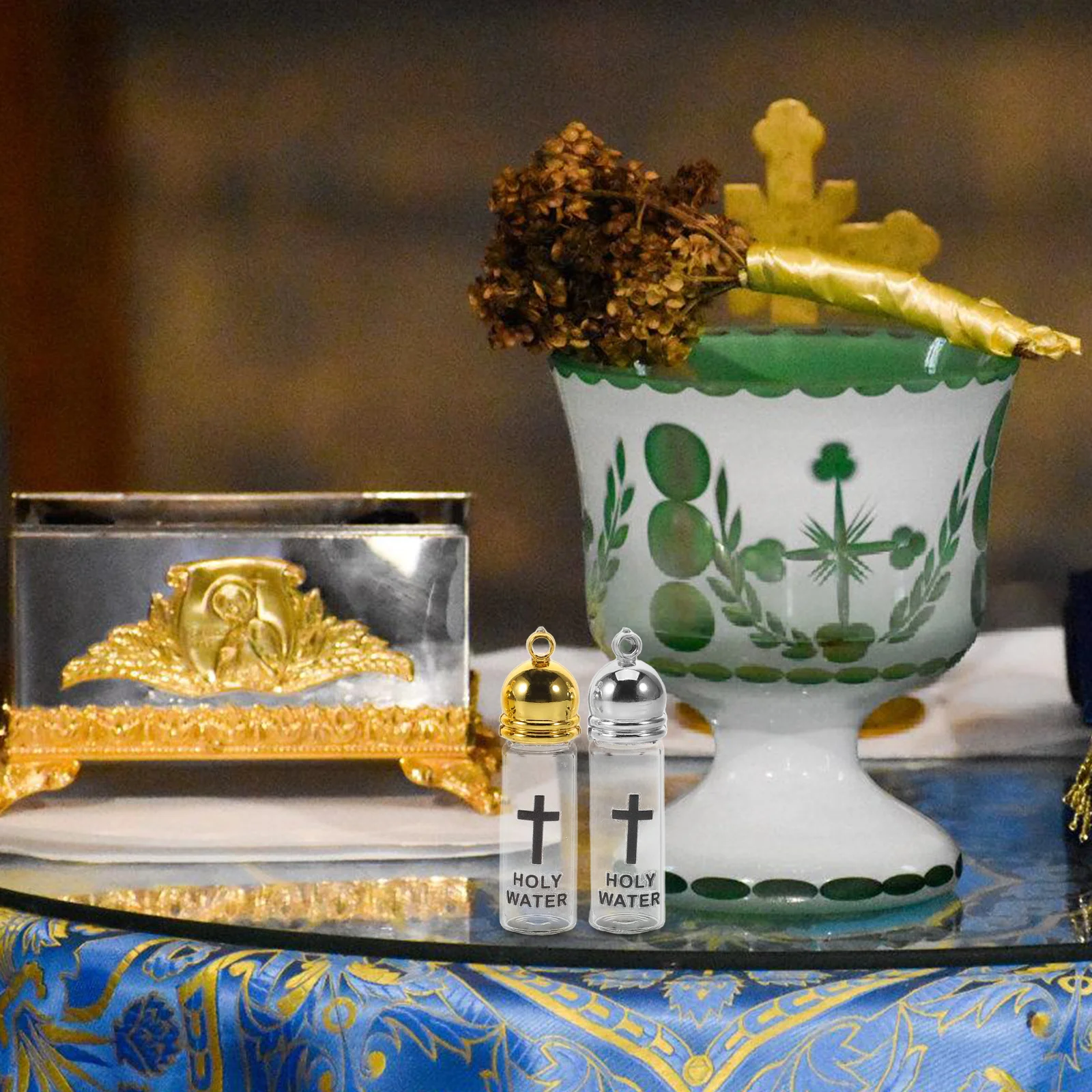 4Pcs Refillable Glass Holy Water Bottles Small Empty Christian Baptism Containers for Religious Ceremony Blessing